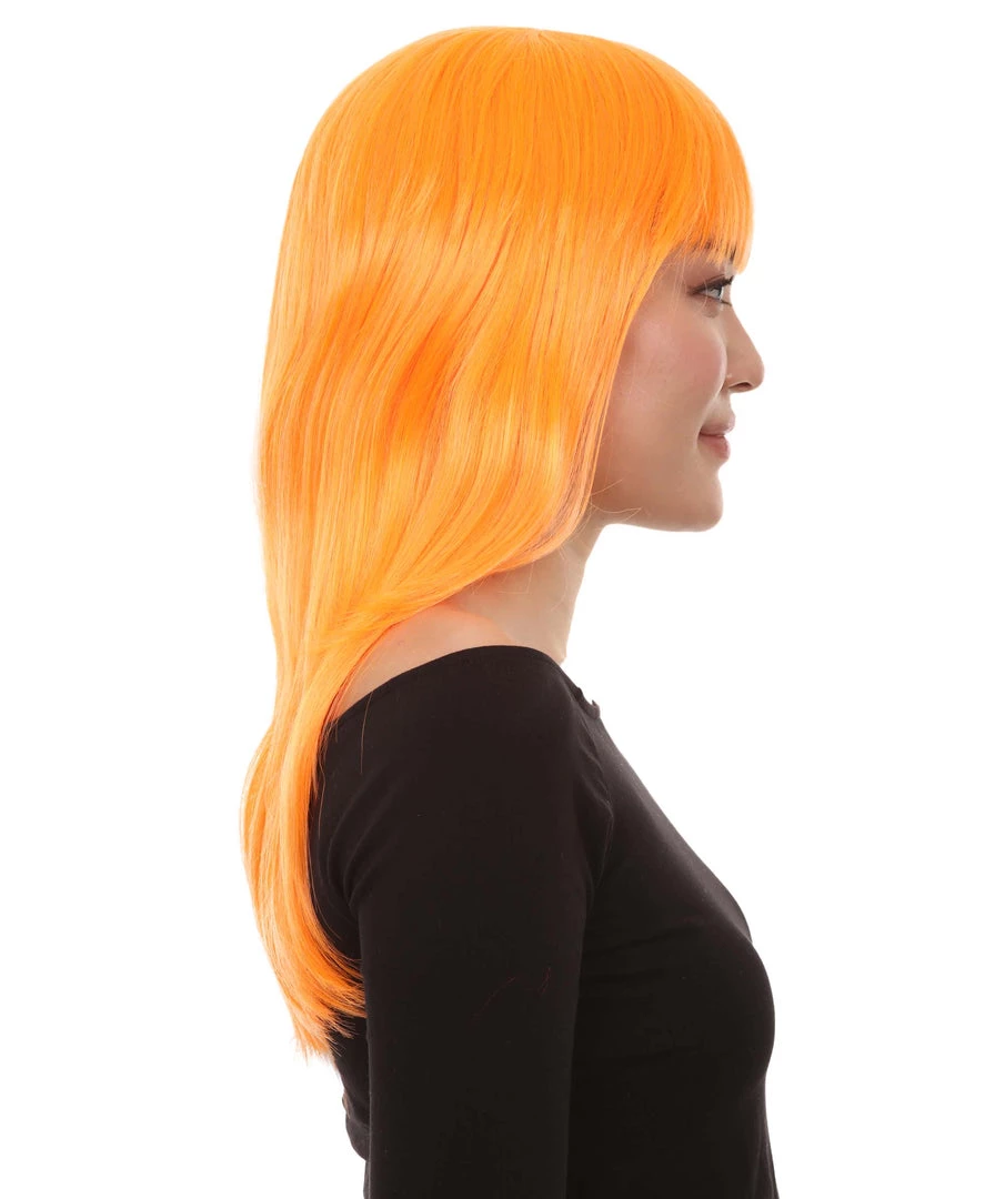 HPO Women's Glamour Pumpkin Orange Wig | Stage/Event Fancy Halloween Wig | Premium Breathable Capless Cap
