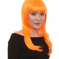 HPO Women's Glamour Pumpkin Orange Wig | Stage/Event Fancy Halloween Wig | Premium Breathable Capless Cap