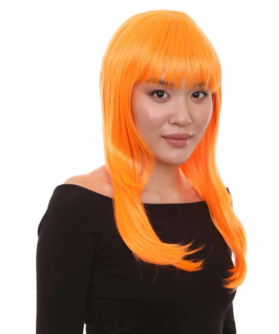 HPO Women's Glamour Pumpkin Orange Wig | Stage/Event Fancy Halloween Wig | Premium Breathable Capless Cap
