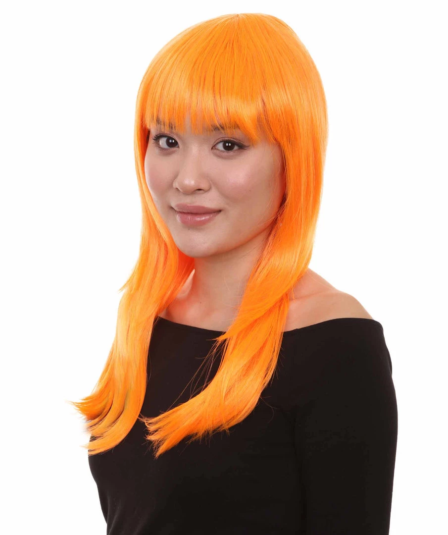 HPO Women's Glamour Pumpkin Orange Wig | Stage/Event Fancy Halloween Wig | Premium Breathable Capless Cap