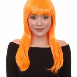 HPO Women's Glamour Pumpkin Orange Wig | Stage/Event Fancy Halloween Wig | Premium Breathable Capless Cap