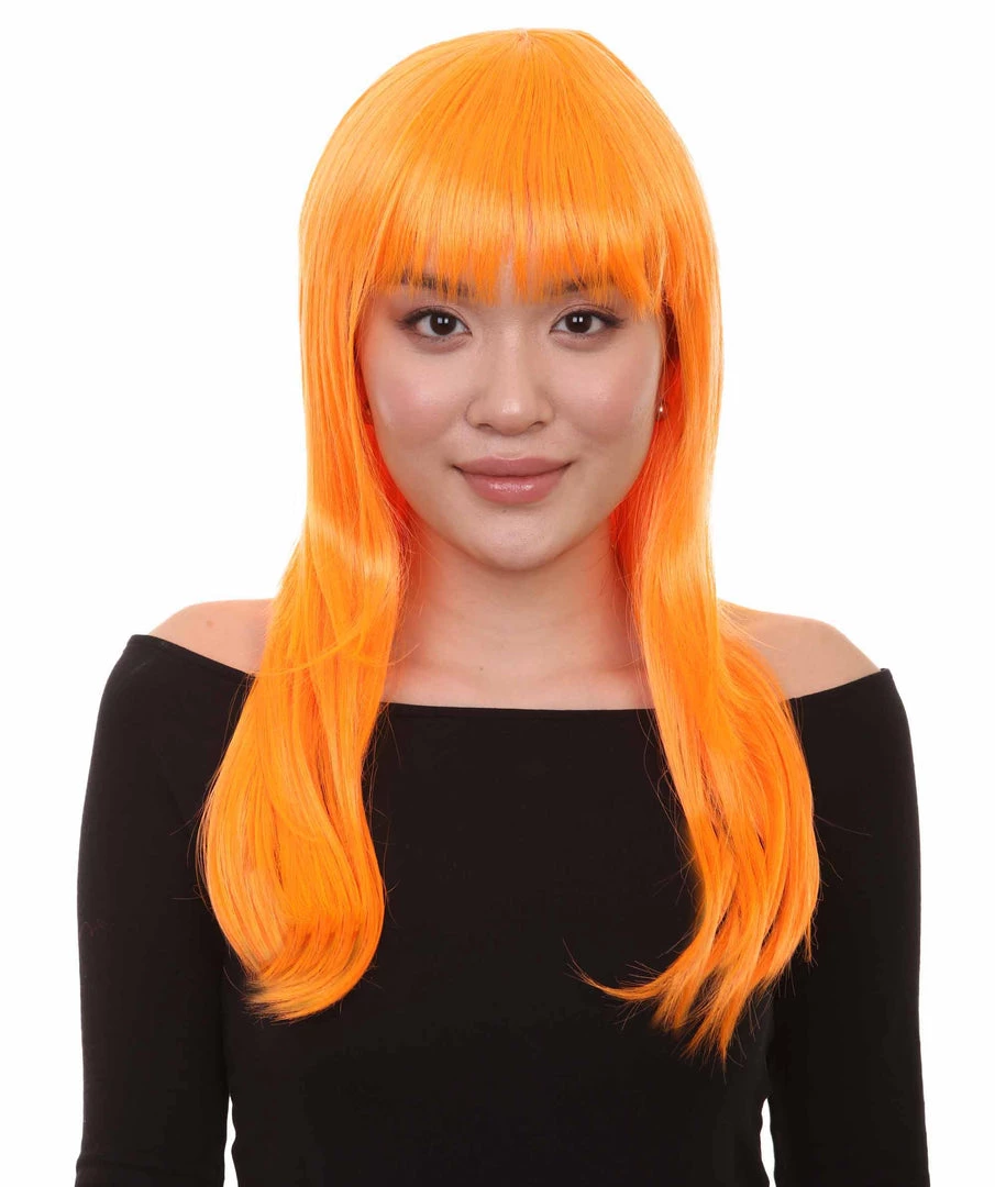 HPO Women's Glamour Pumpkin Orange Wig | Stage/Event Fancy Halloween Wig | Premium Breathable Capless Cap