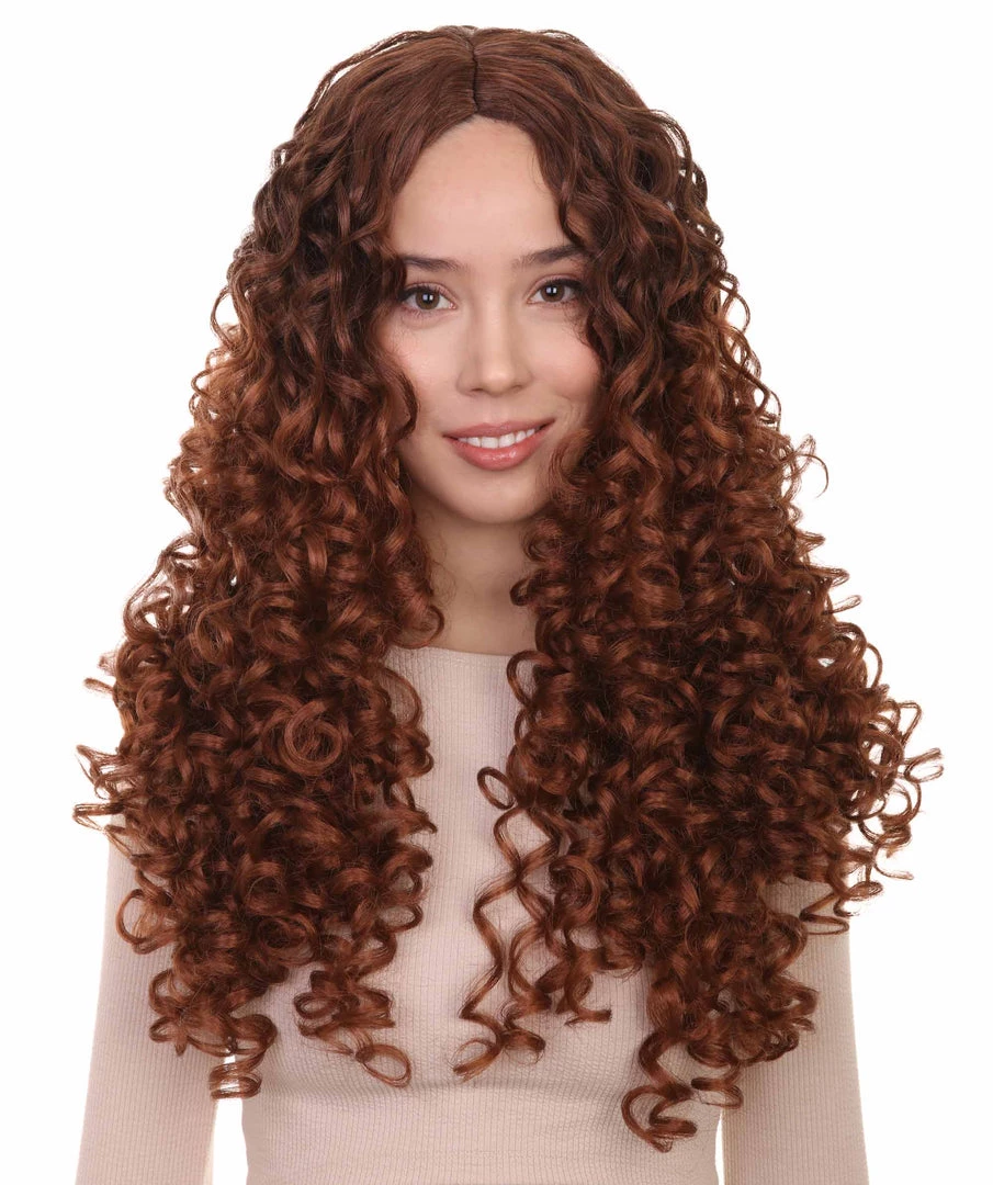 HPO Women's Womens Brown Long Curly Wig Song Contest 2018 | Celebrity Wigs | Premium Breathable Capless Cap