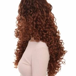 HPO Women's Womens Brown Long Curly Wig Song Contest 2018 | Celebrity Wigs | Premium Breathable Capless Cap