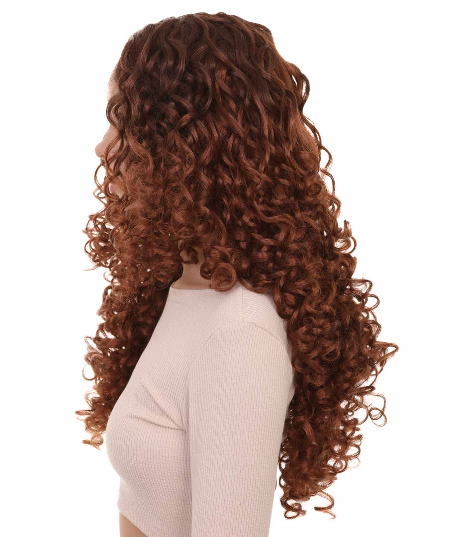 HPO Women's Womens Brown Long Curly Wig Song Contest 2018 | Celebrity Wigs | Premium Breathable Capless Cap