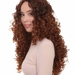 HPO Women's Womens Brown Long Curly Wig Song Contest 2018 | Celebrity Wigs | Premium Breathable Capless Cap