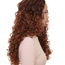 HPO Women's Womens Brown Long Curly Wig Song Contest 2018 | Celebrity Wigs | Premium Breathable Capless Cap