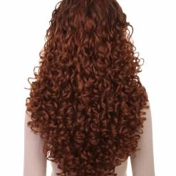 HPO Women's Womens Brown Long Curly Wig Song Contest 2018 | Celebrity Wigs | Premium Breathable Capless Cap