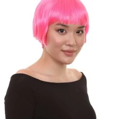 HPO Pink Short Bob Womens Wig | Party Ready Fancy Cosplay Halloween Wig | Premium Breathable Capless Cap Women's