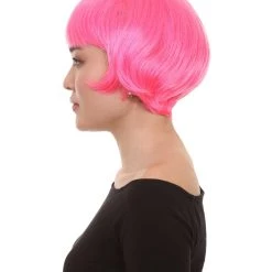 HPO Pink Short Bob Womens Wig | Party Ready Fancy Cosplay Halloween Wig | Premium Breathable Capless Cap Women's