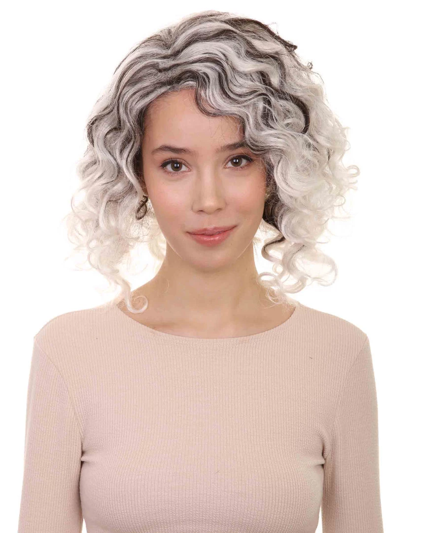 HPO Womens Fashion Highlight Wavy Wig | Grey & Black Fashion Wigs | Premium Breathable Capless Cap