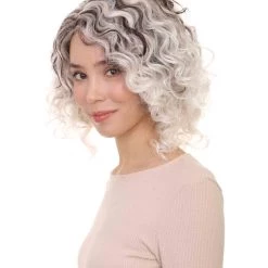HPO Womens Fashion Highlight Wavy Wig | Grey & Black Fashion Wigs | Premium Breathable Capless Cap