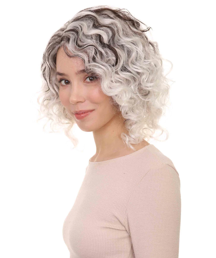 HPO Womens Fashion Highlight Wavy Wig | Grey & Black Fashion Wigs | Premium Breathable Capless Cap