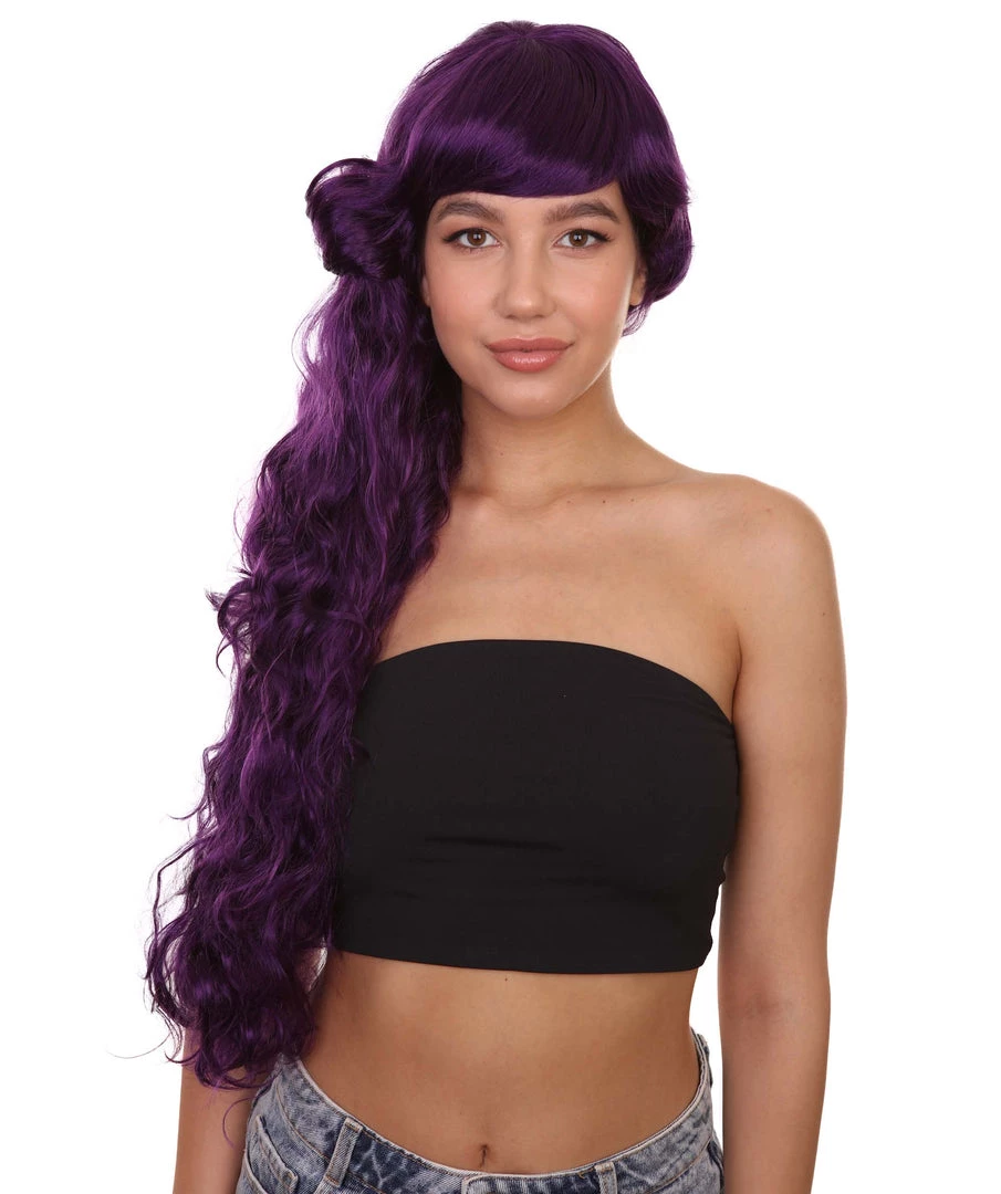HPO 26" Long Wavy Womens Wig | Purple Halloween Wig | Premium Breathable Capless Cap Women's