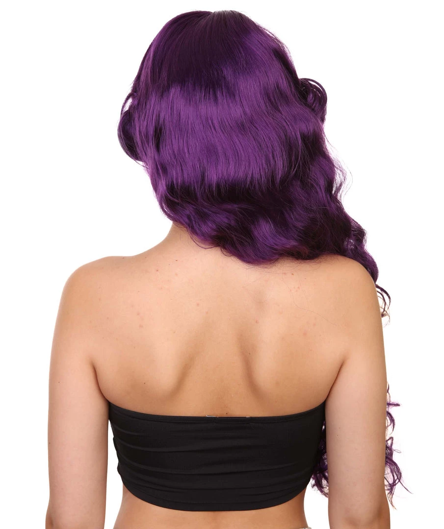 HPO 26" Long Wavy Womens Wig | Purple Halloween Wig | Premium Breathable Capless Cap Women's