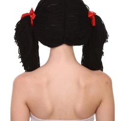 HPO Women's Gothic Rag Doll Womens Wig | Horror Halloween Wig With Red Ribbon | Premium Breathable Capless Cap