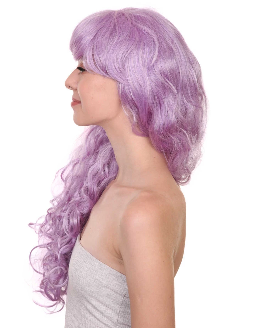 HPO 26" Long Wavy Womens Wig | Purple Halloween Wig | Premium Breathable Capless Cap Women's