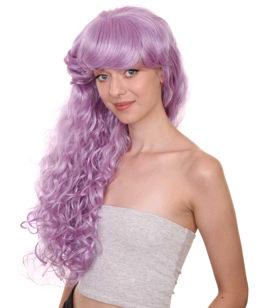 HPO 26" Long Wavy Womens Wig | Purple Halloween Wig | Premium Breathable Capless Cap Women's