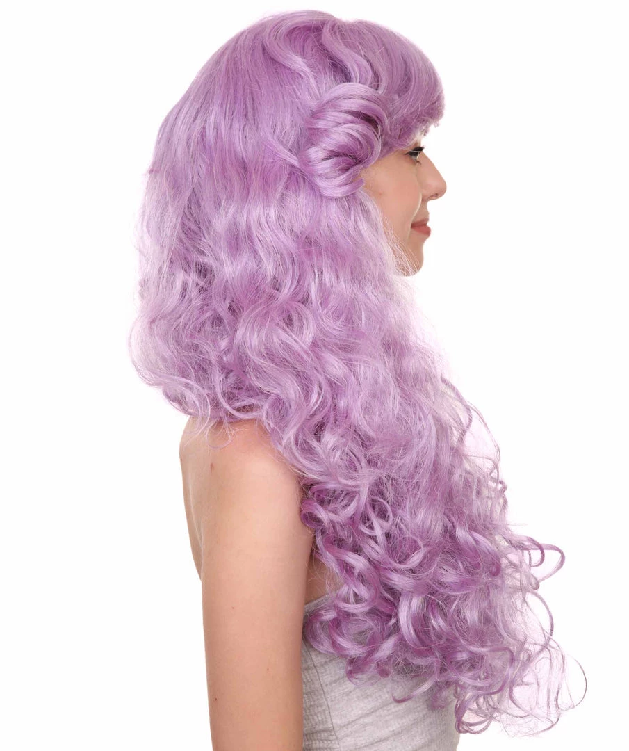 HPO 26" Long Wavy Womens Wig | Purple Halloween Wig | Premium Breathable Capless Cap Women's