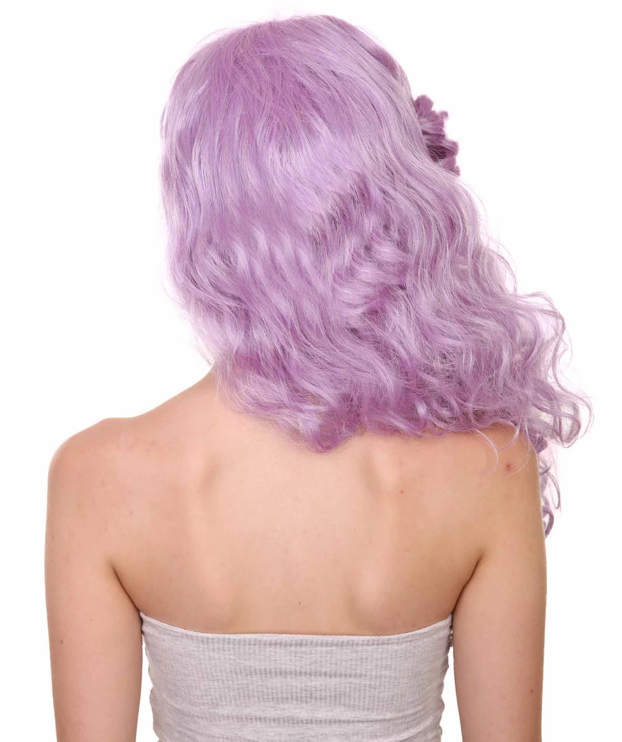 HPO 26" Long Wavy Womens Wig | Purple Halloween Wig | Premium Breathable Capless Cap Women's