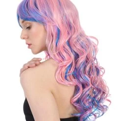 HPO Rave Candy Purple & Blue Adult's Womens Wig | Long Curly Cosplay Halloween Wig | Premium Breathable Capless Cap Men's