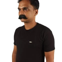 HPO Mens Black Medium Banker Mustache With Styled Ends - Stage Ready Mustache Perfect For Cosplay, Drag, And Performance