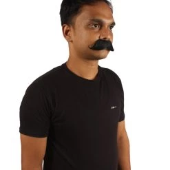 HPO Mens Black Medium Banker Mustache With Styled Ends - Stage Ready Mustache Perfect For Cosplay, Drag, And Performance