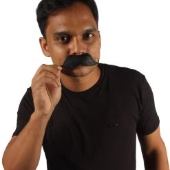 HPO Mens Black Medium Banker Mustache With Styled Ends - Stage Ready Mustache Perfect For Cosplay, Drag, And Performance