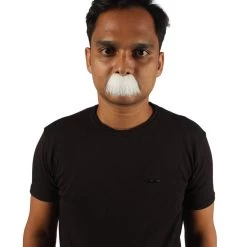 HPO Mens Short Fluffy White Einstein Mustache - Stage Ready Mustache Perfect For Cosplay, Drag, And Performance Men's