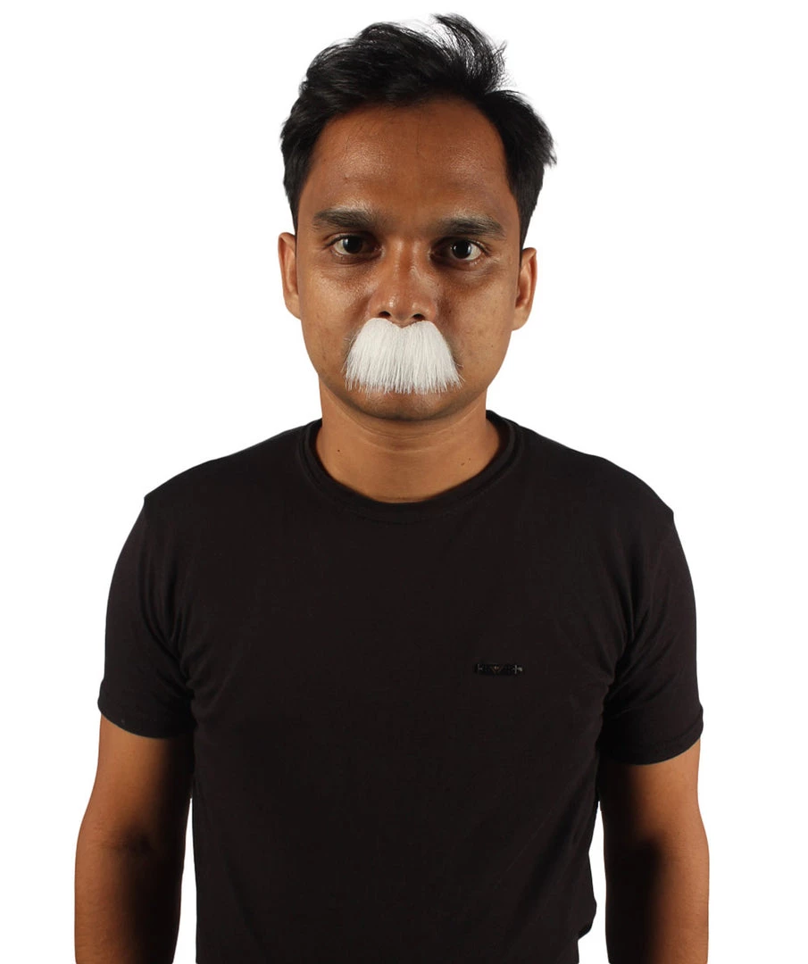 HPO Mens Short Fluffy White Einstein Mustache - Stage Ready Mustache Perfect For Cosplay, Drag, And Performance Men's