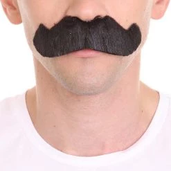 HPO Mens Extra Thick Black Banker Mustache - Stage Ready Mustache Perfect For Cosplay, Drag, And Performance Men's