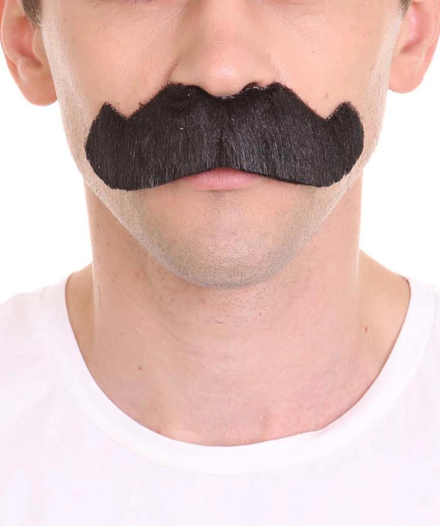 HPO Mens Extra Thick Black Banker Mustache - Stage Ready Mustache Perfect For Cosplay, Drag, And Performance Men's