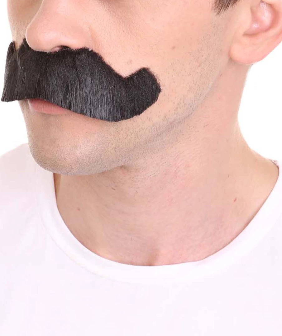 HPO Mens Extra Thick Black Banker Mustache - Stage Ready Mustache Perfect For Cosplay, Drag, And Performance Men's
