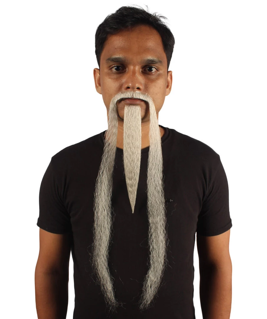 HPO Men's Mens Extra Long White Emperor Beard - Stage Ready Mustache Perfect For Cosplay, Drag, And Performance
