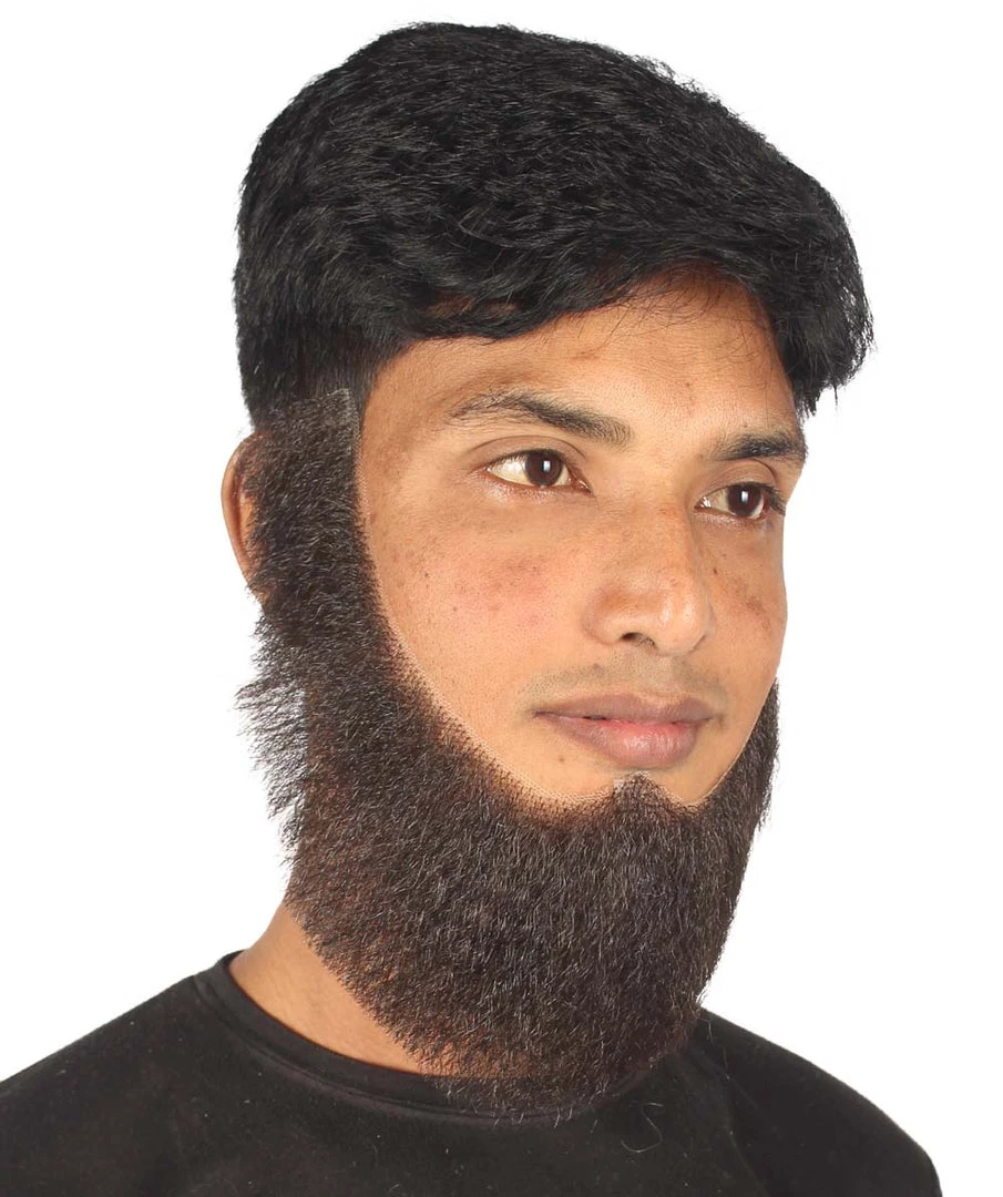 HPO Men's Chin Curtain Style Long Beard Set | Black Cosplay Beard
