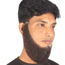 HPO Men's Chin Curtain Style Long Beard Set | Black Cosplay Beard Set