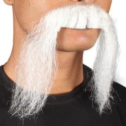Men's Fu Manchu Mustache | Synthetic Hair | White Facial Hair | HPO