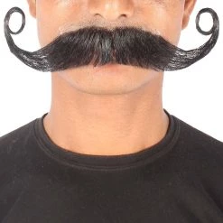Men's Captain Hook Mustache | Human Hair Curly | Multiple Color Facial Hair | HPO