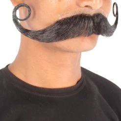 Men's Captain Hook Mustache | Human Hair Curly | Multiple Color Facial Hair | HPO