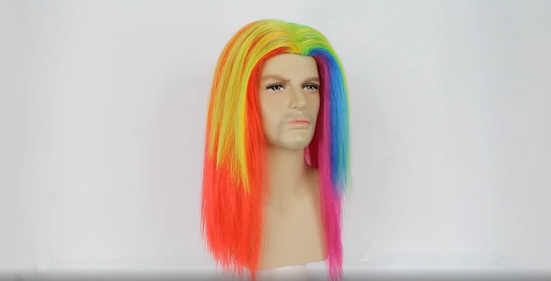 HPO Rainbow Rapper | Multicolor Straight Medium Length Music Icon Wig | Premium Halloween Wig