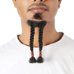 Men's Sparrow Goatee Long Human Hair Beaded | Black Facial Hair | HPO