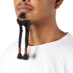 Men's Sparrow Goatee Long Human Hair Beaded | Black Facial Hair | HPO