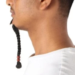 Men's Sparrow Goatee Long Human Hair Beaded | Black Facial Hair | HPO
