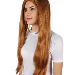 HPO Adult Women's Video Game Pointy Ears Princess Brown Wig With Woven Braids