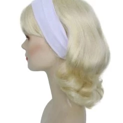 HPO Women's Blonde Color Straight Shoulder Length 50's Flip Wig With White Headband | Premium Breathable Capless Cap