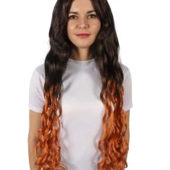 HPO Adult Women's Demon Manga Long Black And Flame-Orange Wig