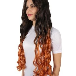 HPO Adult Women's Demon Manga Long Black And Flame-Orange Wig