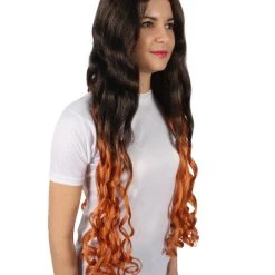 HPO Adult Women's Demon Manga Long Black And Flame-Orange Wig