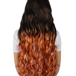 HPO Adult Women's Demon Manga Long Black And Flame-Orange Wig
