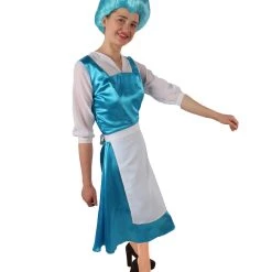 HPO Women's Belle Cosplay Costume Blue Maid Dress With Apron And Headwear